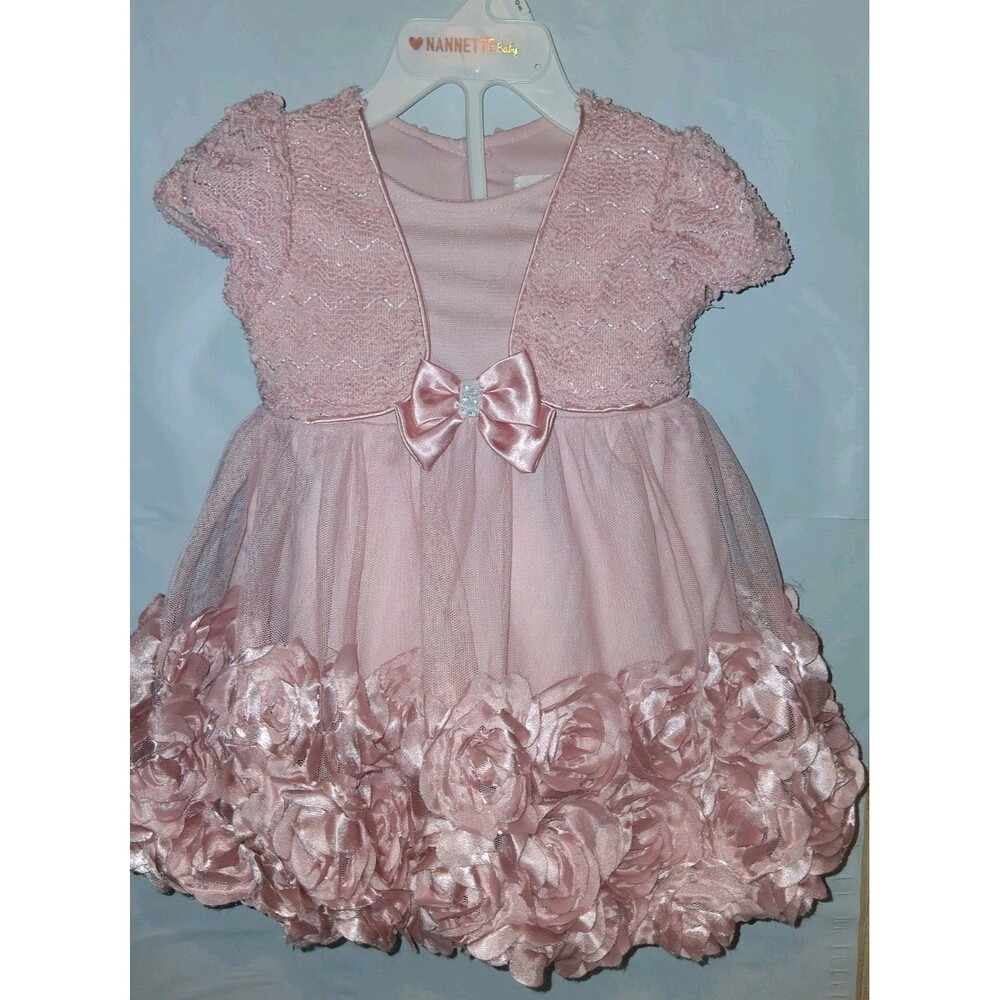 Nannette Baby Pink Floral Fit & Flare Dress Tulle SIZE 18 Months Precious